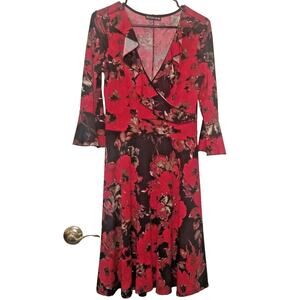 Rodan Woman's Red Floral Faux Wrap Dress Tags Missing See Measurements for Size